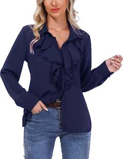 Irevial Damen Hemd Freizeit Bluse Elegant Shirt Langarm Oberteil V-Ausschnitt Hemdbluse von Irevial