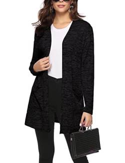 Irevial Damen Irevial Damen Lang Strickjacke Elegante Open Front Dünne Casual Strickmantel Lose Langarm O Cardigan Sweater, Schwarz, L EU von Irevial