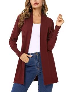 Irevial Damen Irevial Damen Strickjacke Langarmshirt Leicht Feinstrick-jacke Elegant Strickmantel Iunicol Cardigan Sweater, Weinrot, XL EU von Irevial