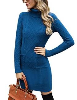 Irevial Damen Irevial Damen Strickkleid Rollkragen Langarm Stretch Pullikleid Lang Strickpullover Elegant Miniklei Cocktail Dress, A-denim Blue, L EU von Irevial