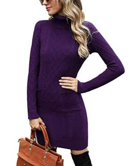 Irevial Damen Irevial Damen Strickkleid Rollkragen Langarm Stretch Pullikleid Lang Strickpullover Elegant Miniklei Cocktail Dress, A-lila, L EU von Irevial