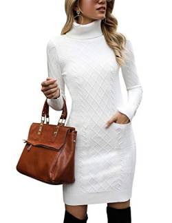 Irevial Damen Irevial Damen Strickkleid Rollkragen Langarm Stretch Pullikleid Lang Strickpullover Elegant Miniklei Cocktail Dress, A-weiß, XL EU von Irevial