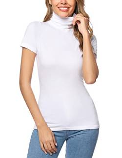 Irevial Damen Irevial Dames T-shirt elegante basic slim fit top voor vrouwen korte mouwen met opstaande kraag T Shirt, Weiß, M EU von Irevial