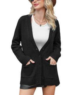 Irevial Damen Langarm Cardigan Elegant Strickmantel Open Front Sweater Schwarz XL Strickjacke, 1 von Irevial