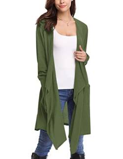 Irevial Damen Langarm Strickjacke Lang Cardigan Open Front Jacke Wasserfall Strickmantel von Irevial