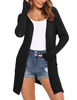 Irevial Damen Lose lässige Langarm-Strickjacken, Cardigan Lang Dünne Jacke Bolero Langarm Leichter Sommer Cardigan Elegante Schulterjacke Shrug Top Casual Top,Schwarz,L von Irevial