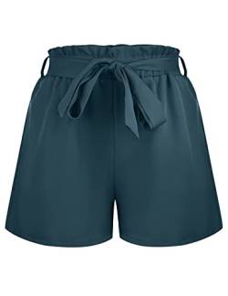 Irevial Damen Shorts Kurze Kordelzug Stretch Weite lose Kurze Hose mit Taschen Sommer Dunkelgrün M von Irevial