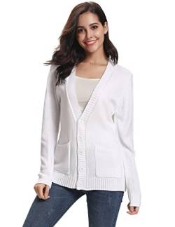 Irevial Damen Strickjacke Lang Cardigan - Elegant Grobstrick Strick Jacke Langarm Strickmantel Open Front Strickjacken mit knöpfe und Taschen von Irevial