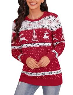 Irevial Damen Strickpullover Weihnachtspullover Damen Christmas Sweater Winter Rot L von Irevial