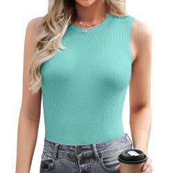 Irevial Tank Tops Damen Strick Ärmellose Sommer Basic Top Slim Fit Shirt Rundhals Blusentop Sexy Weste Elegant Oberteile Hellgrün S von Irevial