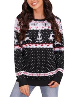 Irevial Weihnachtspullover Damen Lustig Langarm Ugly Christmas Sweater Hässliche Weihnachtspulli Langarm Weihnachten Pullover Rentier Strickpullover Winter Schwarz L von Irevial