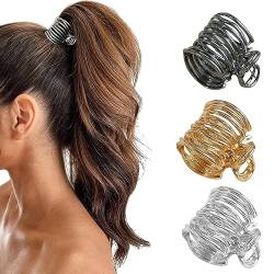 Irikdescia® 3 Stück hohe Pferdeschwanz-Clips, Haarspangen aus Metall für verbesserte Frisur, modische Haar-Accessoires, hohe Pferdeschwänze und dickes Haar (Gold, Silber, Schwarz) von Irikdescia