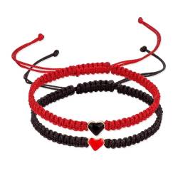 Irikdescia 1 Paar Herz-Armbänder, Bunt Gewebtes Armband, mit 2 Schmuckbeuteln, Verstellbares Paar-Armband-Set, für Paare und Freundschaften, Geschenk für Freunde (Schwarz, Rot) von Irikdescia