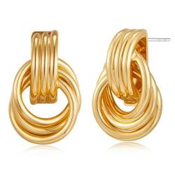 Irikdescia 1 Paar Ohrringe, mit 1 Paar Ohrring-Verschlüssen, Klobige Geometrische Goldknoten-Ohrringe, Trendige, Knoten-Tropfen-Ohrringe, Hängende Ohrringe für Frauen (Gold) von Irikdescia