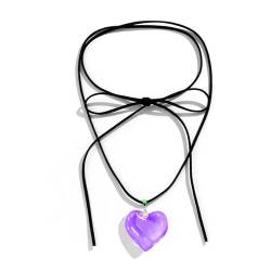 Irikdescia Herz-Choker-Halskette, Y2K-Schmuck, mit Eleganter Geflochtener Schleife, Verstellbar, Schwarze Samtkette, Herz-Anhänger-Halskette, für Mädchen, Frauen(Lila) von Irikdescia