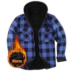 Hemdjacke Herren Kapuze Kariert Wattiert Jacke Holzfällerhemd Herren Hemden Frühling und Herbst Thermohemd Herren (Blau, L) von Iris Sprite