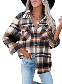 Iris Sprite Flanell Kariertes Hemd für Damen Langarmhemden Button Down Cordhemd Shackets (Kariertes Braun, X-Large) von Iris Sprite