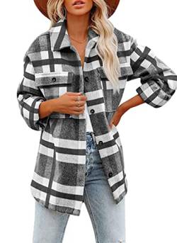 Iris Sprite Flanell Kariertes Hemd für Damen Langarmhemden Button Down Cordhemd Shackets (Kariertes Schwarz, Medium) von Iris Sprite