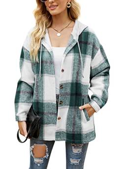 Iris Sprite Flanell Plaid Hemd für Frauen Langarm Shirts Button Down Cord Hemd Shackets, Green-02, XXL von Iris Sprite