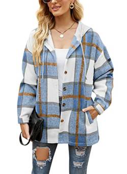 Iris Sprite Flanell Plaid Shirt für Frauen Langarm Shirts Button Down Cord Shirt Shackets, Blassblau-02, M von Iris Sprite