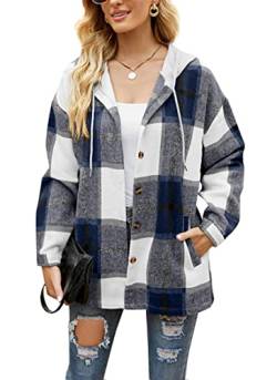 Iris Sprite Flanell Plaid Shirt für Frauen Langarm Shirts Button Down Cord Shirt Shackets, Dunkelblau-02, XXL von Iris Sprite