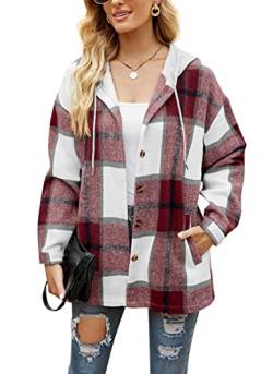 Iris Sprite Flanell Plaid Shirt für Frauen Langarm Shirts Button Down Cord Shirt Shackets, Weinrot - 02, Large von Iris Sprite