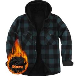 Iris Sprite Hemdjacke Herren Kapuze Kariert Wattiert Jacke Holzfällerhemd Herren Hemden Frühling und Herbst Thermohemd Herren (Grün, 3XL) von Iris Sprite