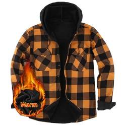 Iris Sprite Hemdjacke Herren Kapuze Kariert Wattiert Jacke Holzfällerhemd Herren Hemden Frühling und Herbst Thermohemd Herren (Orange, L) von Iris Sprite