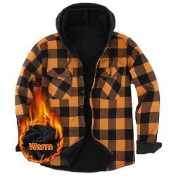 Iris Sprite Hemdjacke Herren Kapuze Kariert Wattiert Jacke Holzfällerhemd Herren Hemden Frühling und Herbst Thermohemd Herren (Orange, S) von Iris Sprite