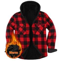 Iris Sprite Hemdjacke Herren Kapuze Kariert Wattiert Jacke Holzfällerhemd Herren Hemden Frühling und Herbst Thermohemd Herren (Rot, M) von Iris Sprite