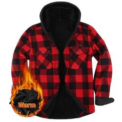 Iris Sprite Hemdjacke Herren Kapuze Kariert Wattiert Jacke Holzfällerhemd Herren Hemden Frühling und Herbst Thermohemd Herren (Rot, XXL) von Iris Sprite