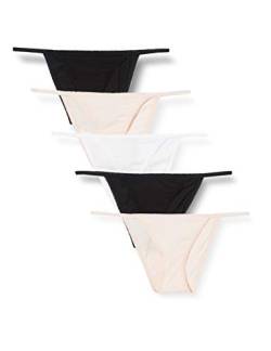 Iris & Lilly Damen Tanga-Bikini-Unterwäsche Baumwolle, 5er-Pack, Blassrosa/Schwarz/Weiß, 38 von Iris & Lilly