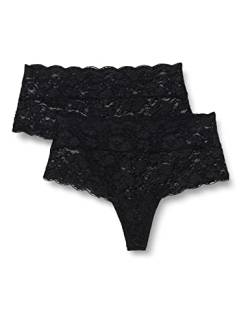 Iris & Lilly Damen Tanga-Unterwäsche Spitze hoher Bund, 2er-Pack, Schwarz, 42 von Iris & Lilly