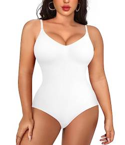 Irisnaya Damen Bodysuit Shapewear Body, weiß, 3XL/4XL von Irisnaya