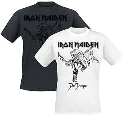 Iron Maiden Trooper - Doppelpack Männer T-Shirt schwarz/weiß L 100% Baumwolle Band-Merch, Bands von Iron Maiden