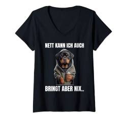 Damen Nett Kann Ich Auch Bringt Aber Nix Kaffee Spruch Rottweiler T-Shirt mit V-Ausschnitt von Ironische Lustige Sprüche Statement Kaffee Designs