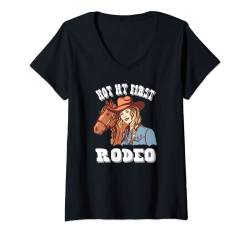 Damen Not My First Rodeo Cowgirl, Kuhmädchen, Pferd, Reitsport T-Shirt mit V-Ausschnitt von Irreverent Tees