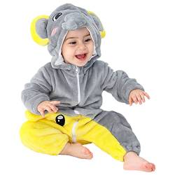 Irypulse Baby Flanell Spielanzug 12-18M Tier Strampler Winter Warm Overall mit Kapuze Jumpsuit Junge und Mädchen Süß Pyjama (Gelb Grau-90) von Irypulse