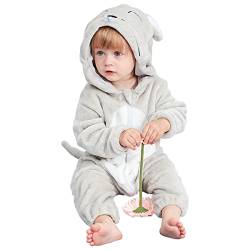 Irypulse Baby Spielanzug Flanell 12-18M Tier Strampler Winter Overall mit Kapuze Warm Jumpsuit Junge und Mädchen Süß Pyjama (Grau-90) von Irypulse