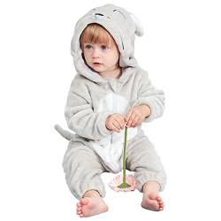 Irypulse Baby Spielanzug Flanell 18-24M Tier Strampler Winter Overall mit Kapuze Warm Jumpsuit Junge und Mädchen Süß Pyjama (Grau-100) von Irypulse