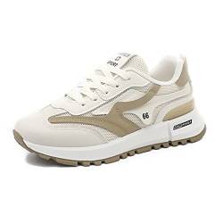 Irypulse Damen Sneaker Weiße Laufschuhe Turnschuhe Sportschuhe rutschfeste Freizeitschuhe Klassisch Walkingschuhe Atmungsaktiv Straßenlaufschuhe EU 39 Weiß Beige von Irypulse