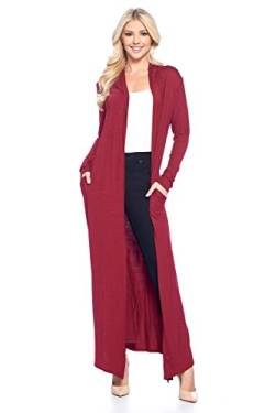 Isaac Liev Damen Maxi Cardigan - Casual Long Flowy Open Front Bodenlang Drape Leichter Staubwedel Pullover Made in USA, Burgundy With Pockets, XX-Large von Isaac Liev