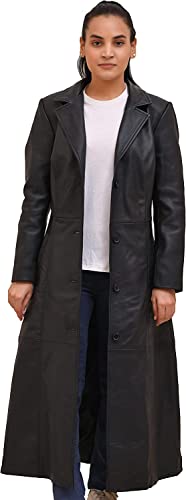 Isaac & David Chicago Langer Ledermantel für Damen – Lammfell Schwarz Ganzkörper Trenchcoat – Leder Automantel, Schwarz, XX-Large von Isaac & David Chicago