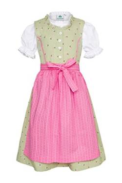 Isar-Trachten Kinder Dirndl 3-TLG. Kleid Bluse Schürze für Mädchen Oktoberfest Kirchweih Hochzeit Sonntagausflug rosa/grün von Isar-Trachten