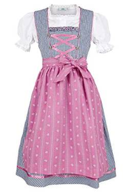 Isar-Trachten Mädchen Kinderdirndl Marine pink mit Bluse, Marine, 128 von Isar-Trachten