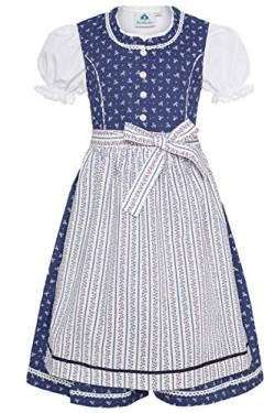 Isar-Trachten Mädchen Kinderdirndl blau mit Bluse, BLAU, 128 von Isar-Trachten