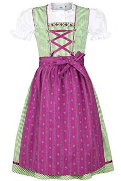 Isar-Trachten Mädchen Kinderdirndl grün Beere mit Bluse, GRÜN, 158 von Isar-Trachten