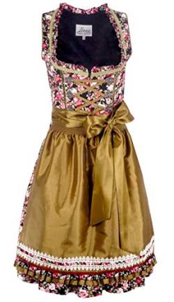 Iseaa Damen Dirndl Kleid Dirndlkleid Trachtenkleid Midi Bertha mit floralen Akzenten olivgrün 34 von Iseaa