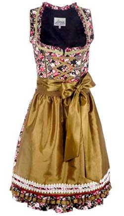 Iseaa Damen Dirndl Kleid Dirndlkleid Trachtenkleid Midi Bertha mit floralen Akzenten olivgrün 36 von Iseaa