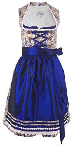 Iseaa Damen Dirndl Kleid Dirndlkleid Trachtenkleid Midi Pauline floralen Akzenten Royalblau 34 von Iseaa